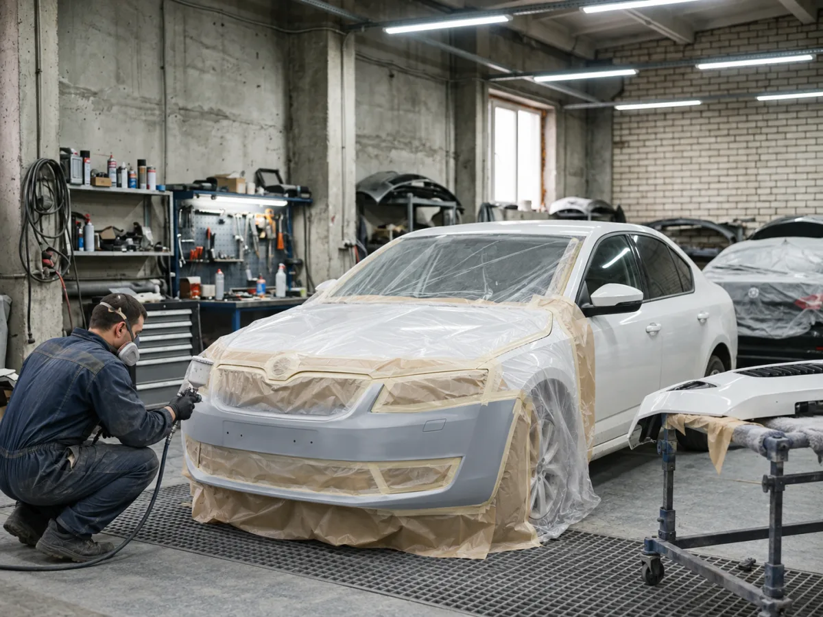 В процессе — Skoda Octavia — покраска переднего бампера